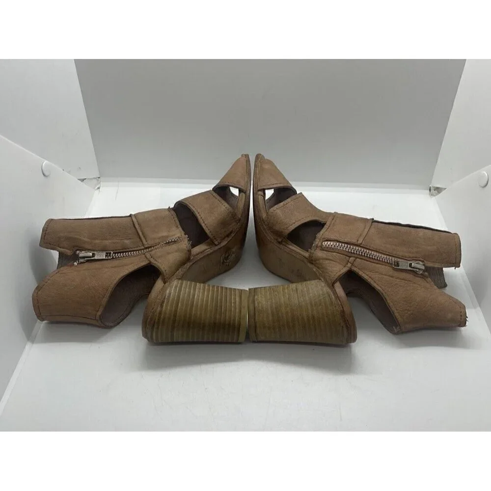 Free People Effie Block Heel Sandal Women's Size 36/US 6 Brown Leather Side Zip